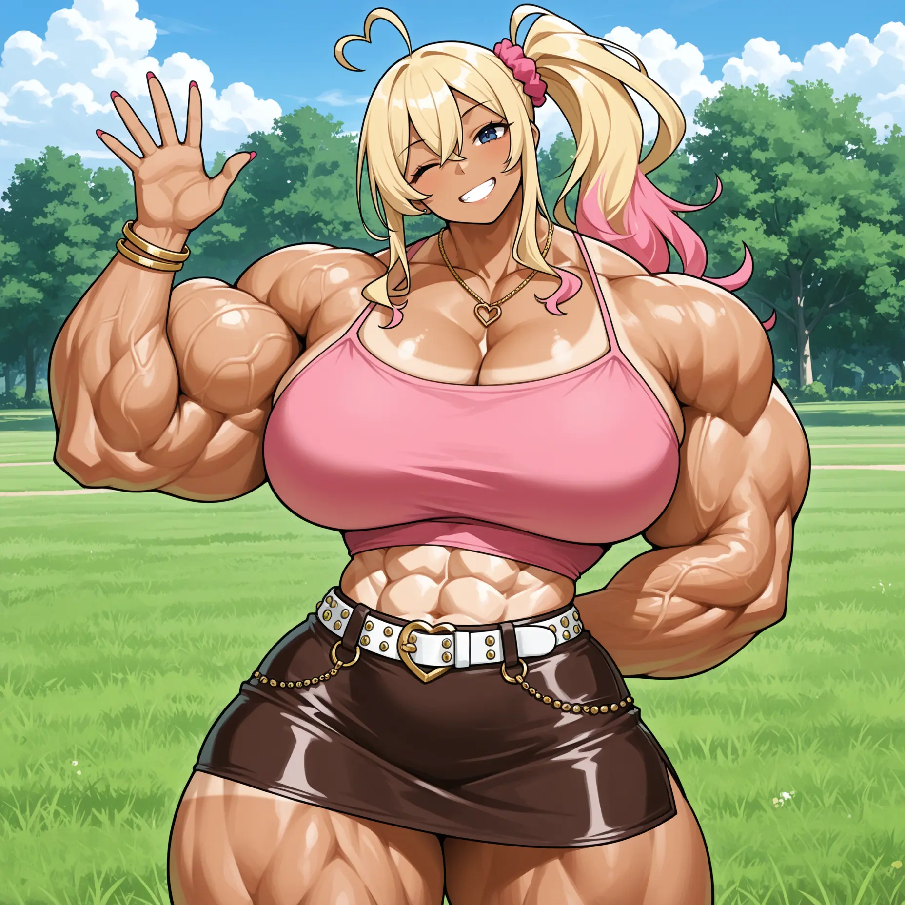Image: typical Cassy wave with big grin and wink