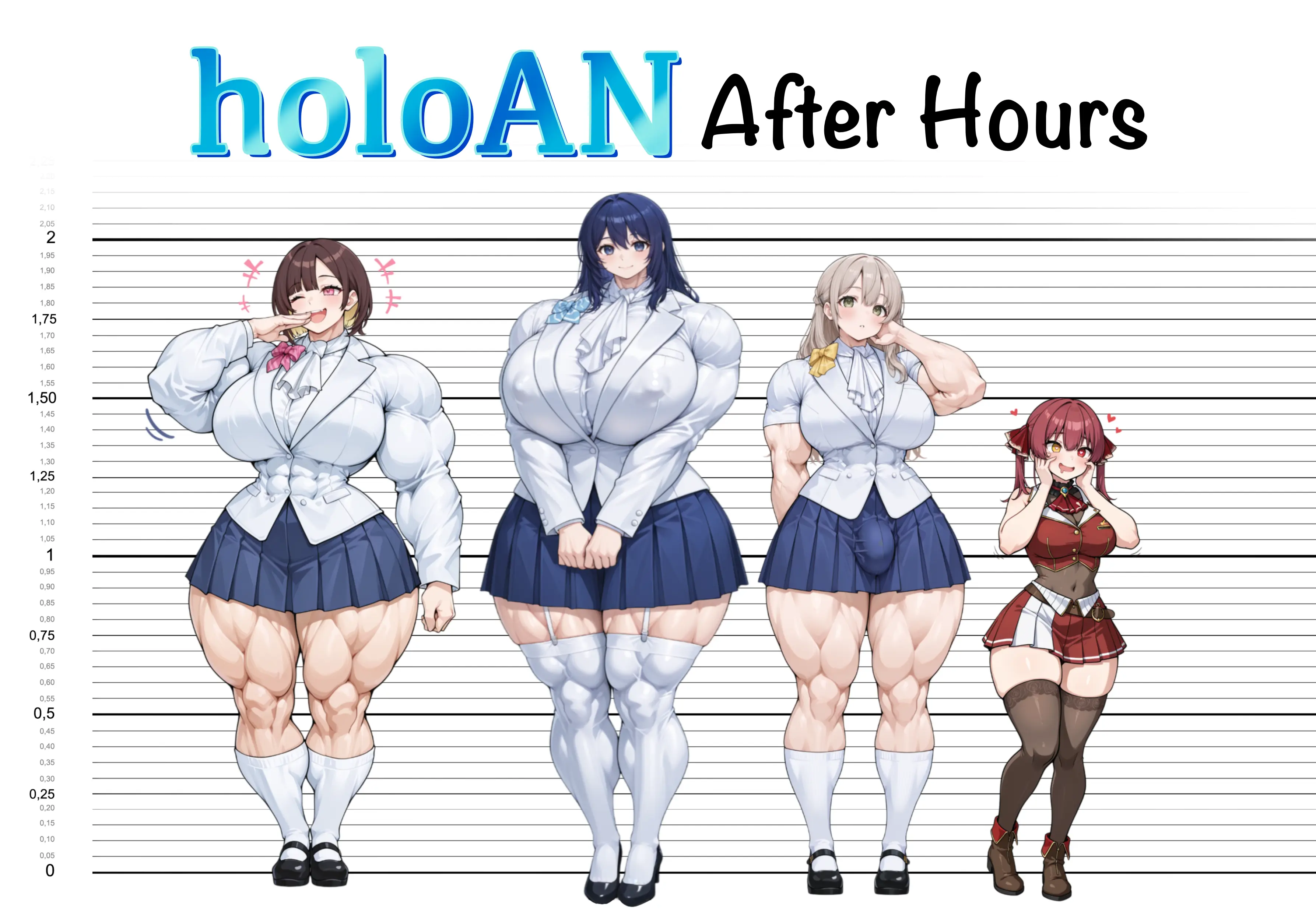 Height comparison chart for the HoloAN girls, including Marine