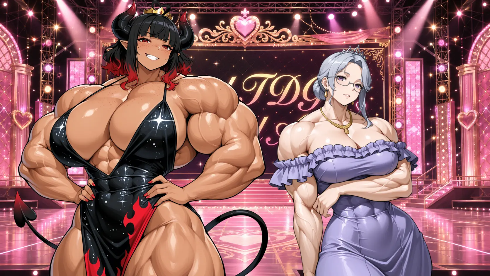 Azdael & Sandra on stage in dresses